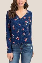 Francesca's Sam Cinch Front Polka Dot Floral Top - Navy