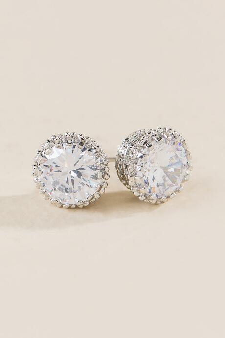 Francesca's Beatrice Cubic Zirconia Studs In Silver - Crystal