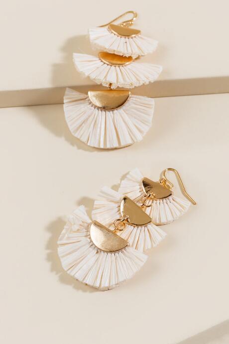 Francesca's Kaila Tiered Raffia Statement Earrings - Ivory