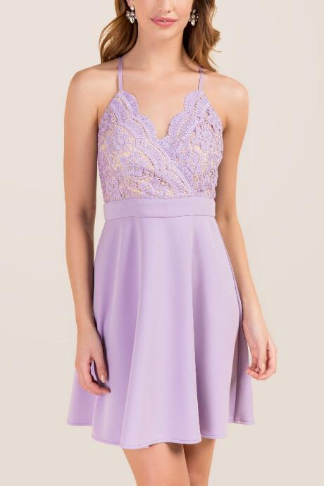 Francesca's Polly Surplus Lace Combo Dress - Orchid