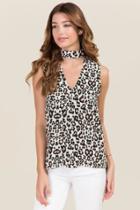 Blue Rain Aubree Gigi Collar Cheetah Tank - White