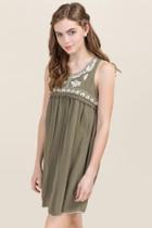 Mi Ami Samar Embroidered Shift Dress - Dark Olive