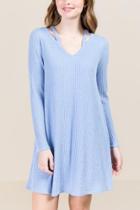 Francesca's Alice Clavicle Cut Out Waffle Knit Dress - Oxford Blue