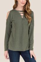 Francesca Inchess Willa Lattice Cold Shoulder Sweatshirt - Dark Olive