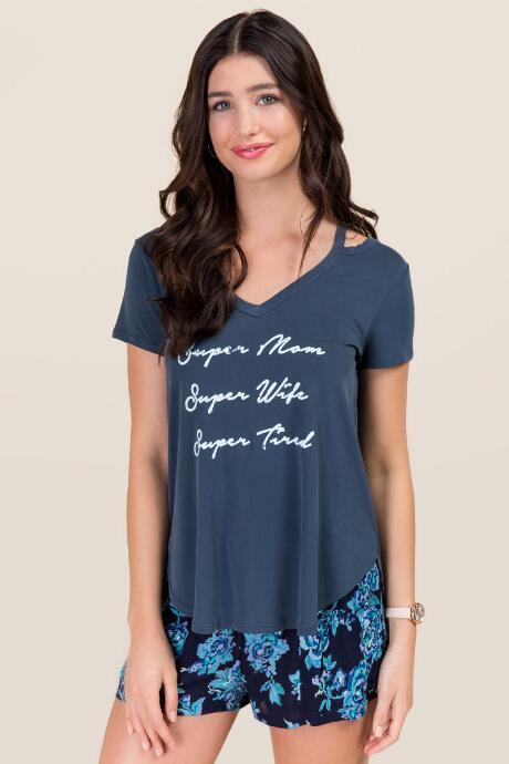 Alya Super Mom Cupro Graphic Tee - Navy
