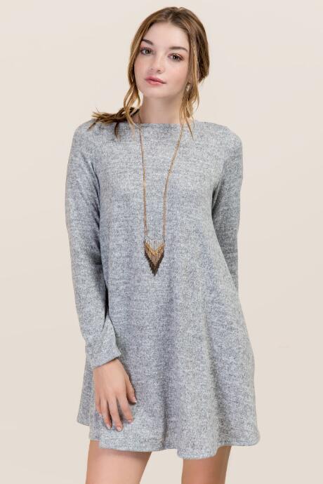 Francesca's Geneva Brushed Hacci Shift Dress - Heather Gray