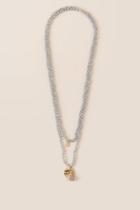 Francesca's Lainey Beaded Charm Necklace In Iridescent Gray