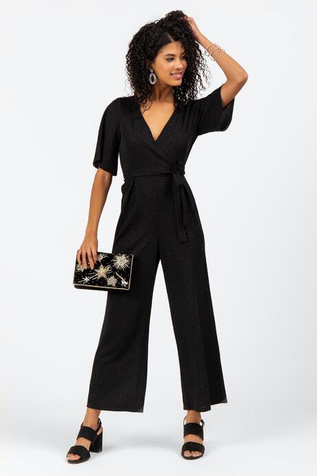 Francesca's Edrie Sparkle Jumpsuit - Black