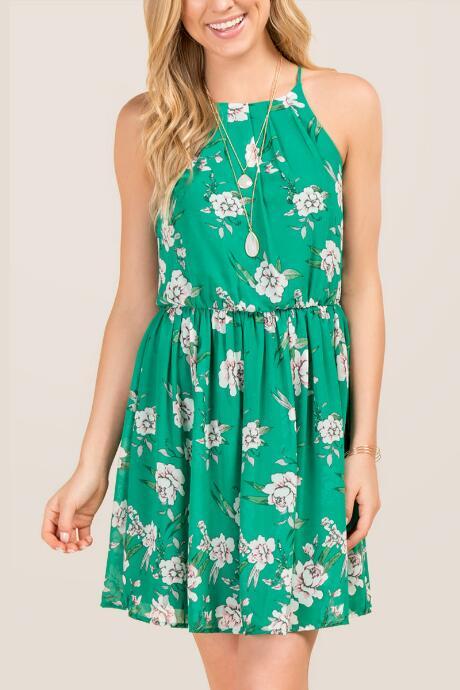 Blue Rain Kaleigh Floral A-line Dress - Jade