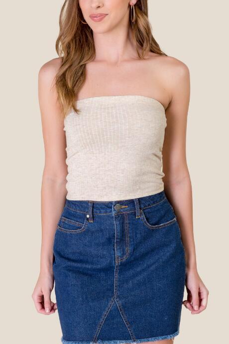 Francesca's Anastasia Ribbed Tube Top - Heather Oat