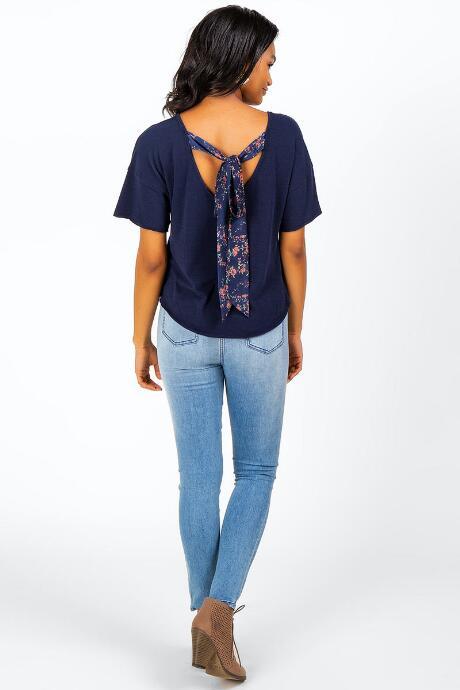 Francesca's Hadley Scarf Back Tee - Navy