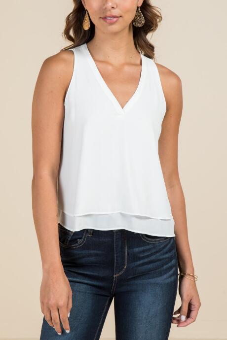 Francesca Inchess Linden V-neck Double Layer Sleeveless Tank - White