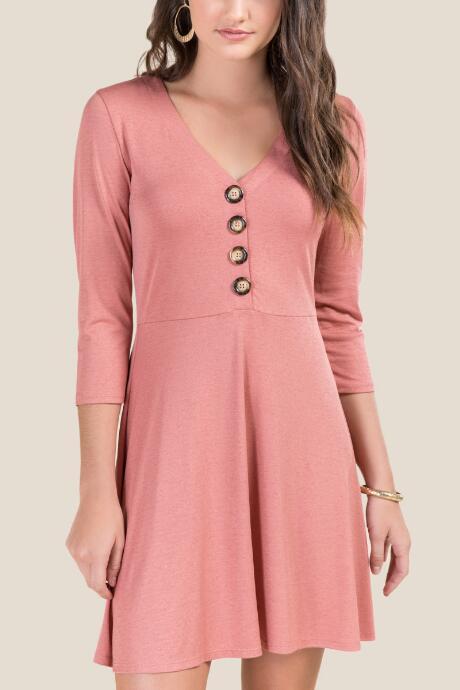 Francesca's Desiree Button Front Knit Dress - Rose