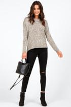 Francesca's Alexandria Contrast Zipper Sweater - Taupe