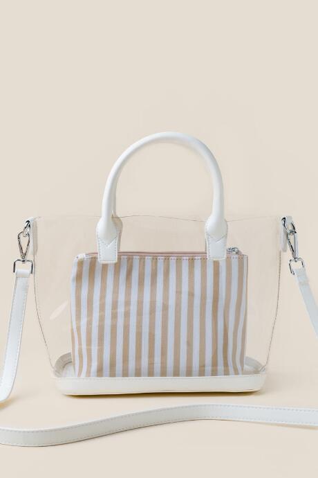 Francesca's Alex Striped Vinyl Tote - White