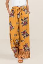 Francesca Inchess Heather Floral Tie Waist Palazzo Pant - Marigold
