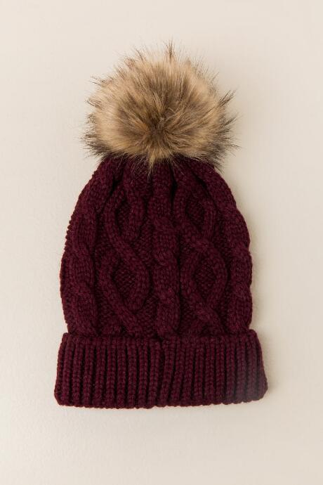 Francesca's Lindsay Fur Pom Beanie - Burgundy