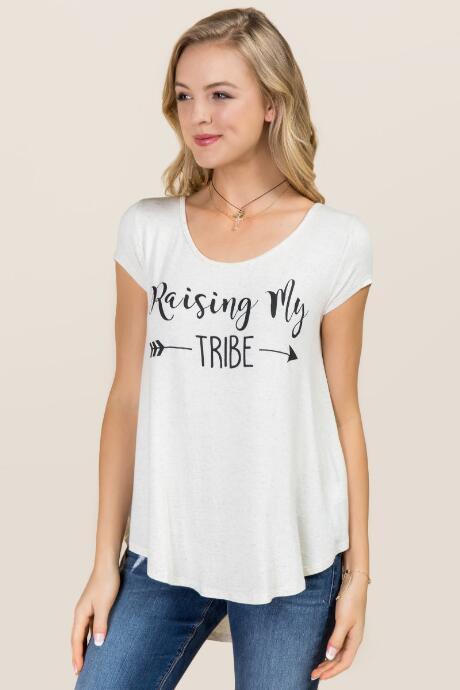 Alya Raising My Tribe Lattice Back Graphic Tee - Heather Oat