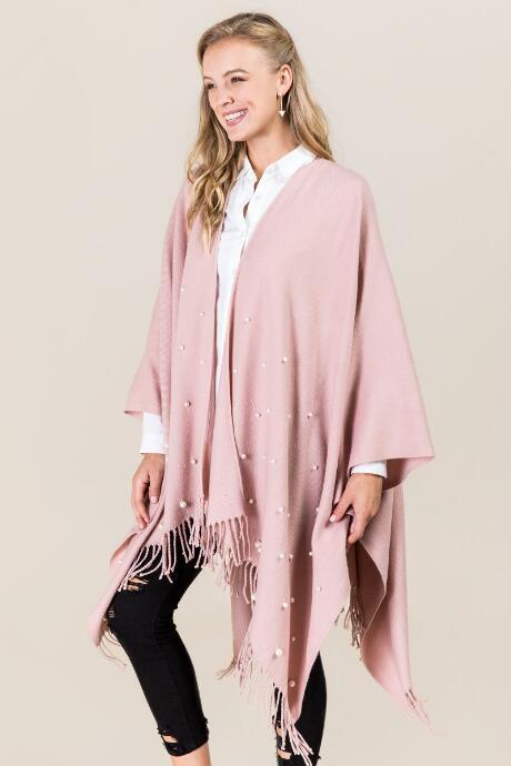 Francesca's Mona Pearl Tasseled Ruana - Mauve