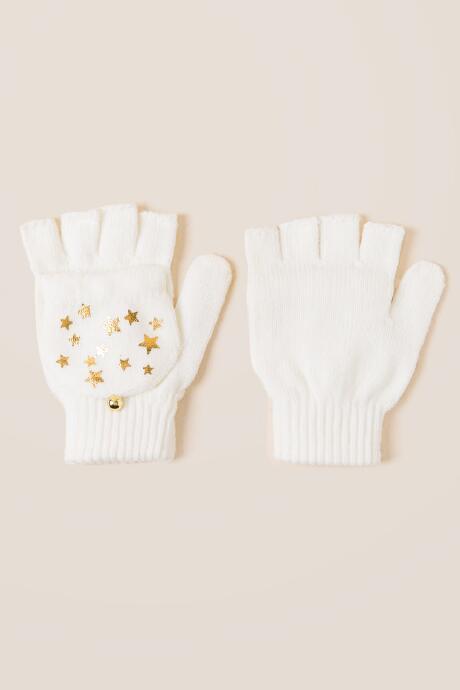Francesca's Jodi Metallic Star Flip Top Gloves - Ivory
