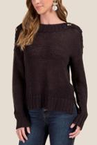 Francesca's Aubree Button Shoulder Sweater - Black