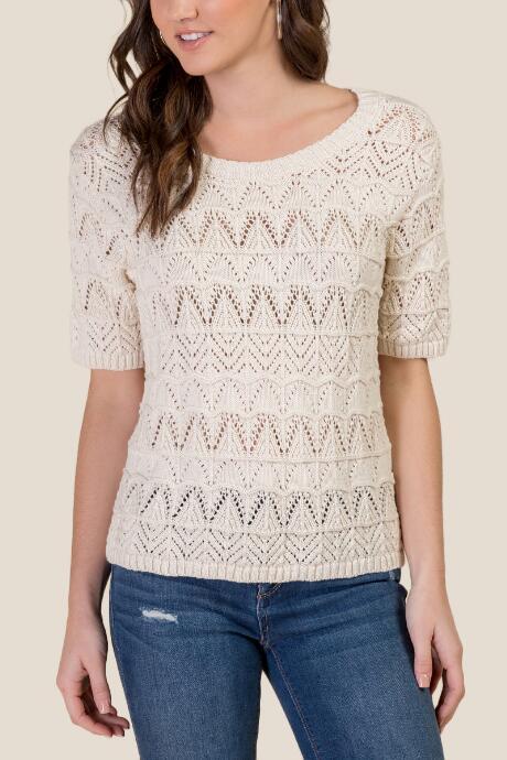 Francesca's Angie Pointelle Cropped Sweater - Ivory