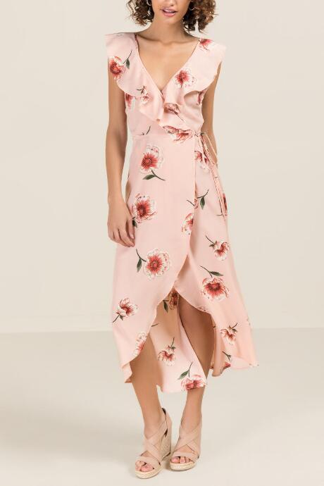 Francesca Inchess Karina Ruffle Floral Maxi Dress - Coral