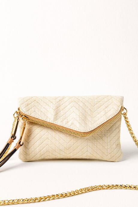 Francesca's Angled Flap Quilted Crossbody - Natural