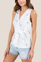 Francesca Inchess Flora Flamingo Knot Sleeveless Tank - White