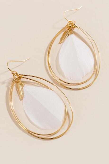 Francesca's Cori Feather Hoop Earrings - Ivory