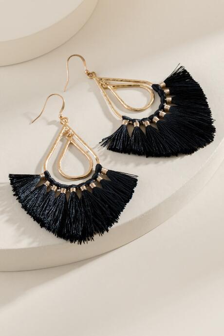 Francesca's Lindsay Tasseled Teardrop Earrings - Black