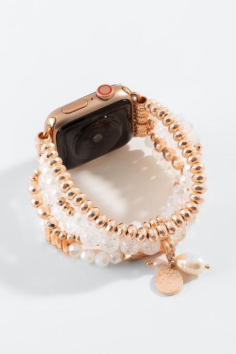 Francesca's Eva Arrow Beaded Smartwatch Band In Rose Gold - Ivory