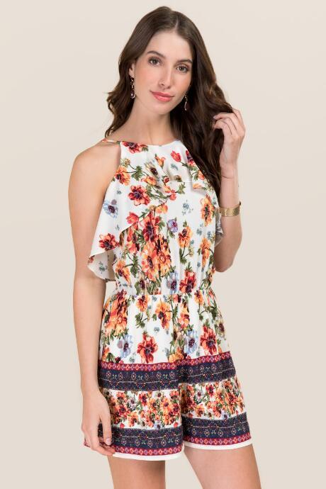 Blue Rain Mischa Ruffle Floral Romper - White