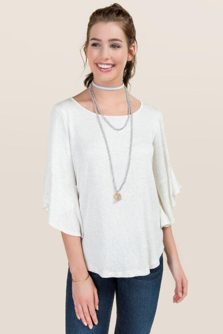 Alya Lacce Ruffle Sleeve Knit Top - Heather Oat