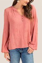 Francesca's Kacey Embroidered Peasant Blouse - Rose