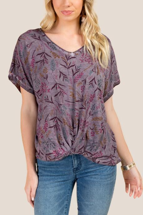 Francesca Inchess Tanya Tie Front Floral Print Top - Vintage Purple