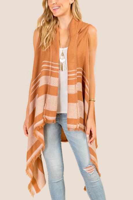 Francesca's Alessandra Hooded Ruana Vest - Amber