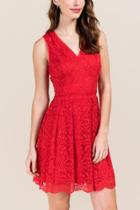 Francescas Cecily Lace Open Back A-line Dress - Red
