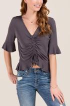 Francesca's Jasmine Shirred Front Cupro Top - Black
