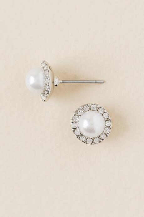 Francesca's Cindy Cubic Zirconia Pearl Stud Earring - Pearl