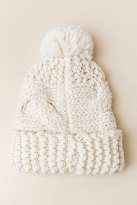 Francesca's Elisa Cable Knit Pom Beanie - Ivory