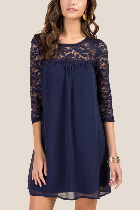 Francesca's Kiah Lace Pom Trim Shift Dress - Navy