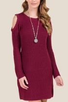 Alya Aviva Cold Scallop Sweater Dress - Burgundy