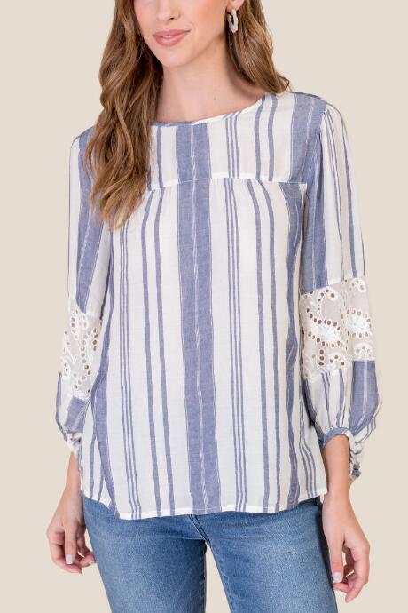 Francesca's Kirsten Crochet Sleeve Blouse - Ivory