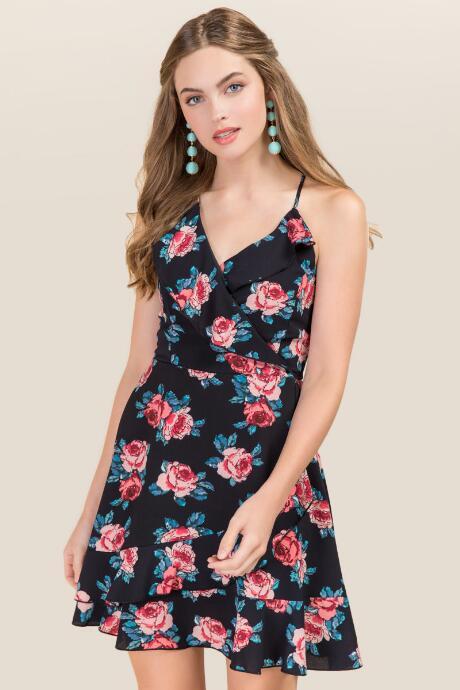 Mi Ami Danika Floral Wrap Dress - Navy