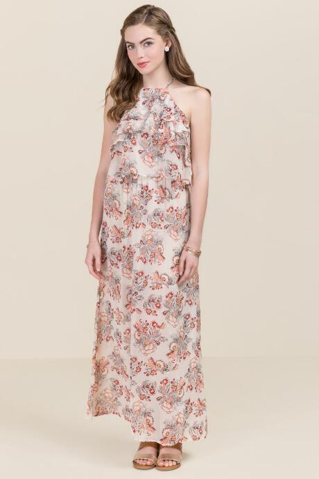 Francesca's Martha Ruffle Floral Maxi Dress - Ivory