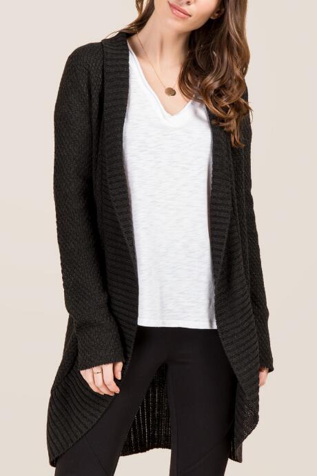 Francesca's Haylie Cable Back Rib Trim Cardigan - Charcoal