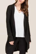 Francesca's Haylie Cable Back Rib Trim Cardigan - Charcoal