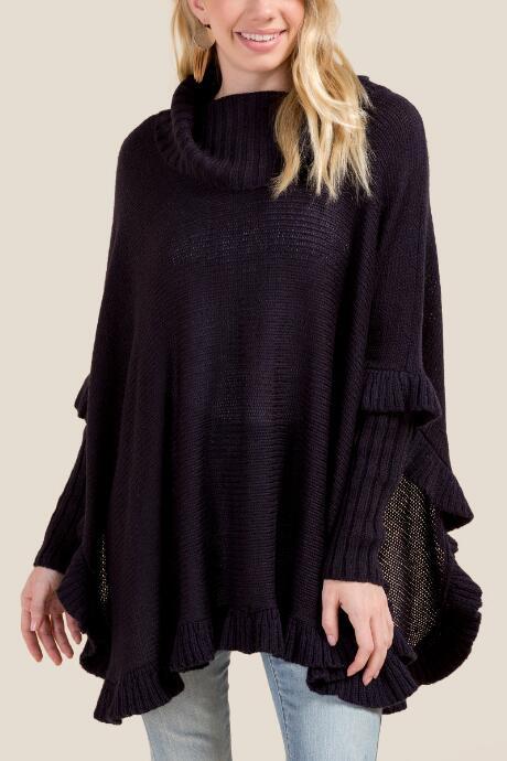 Francesca's Carys Ruffle Poncho - Navy