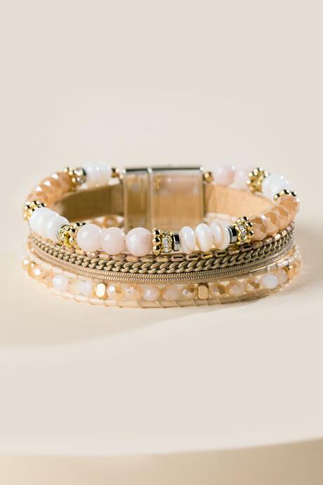 Francesca's Lillian Beaded Wrap Bracelet - Beige